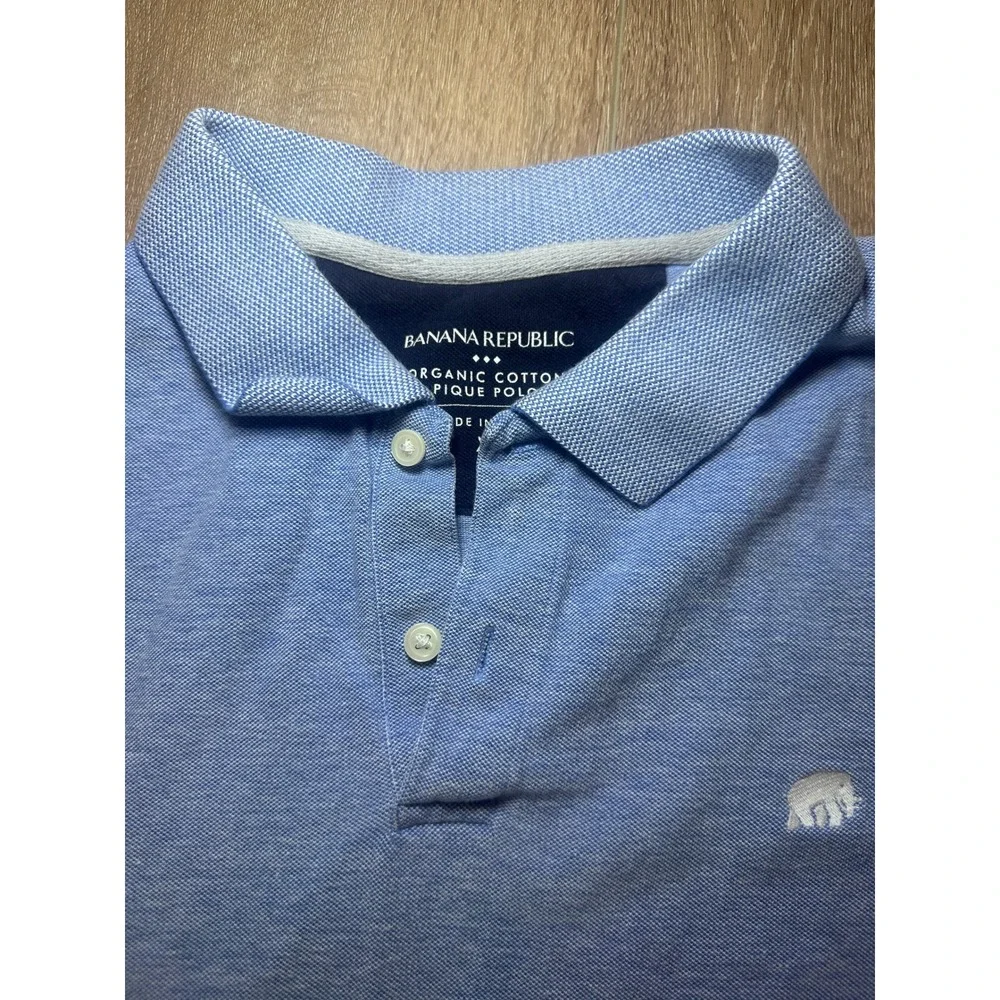 Banana Republic Mens Organic Cotton Pique Polo Shirt Elephant Logo Blue XL